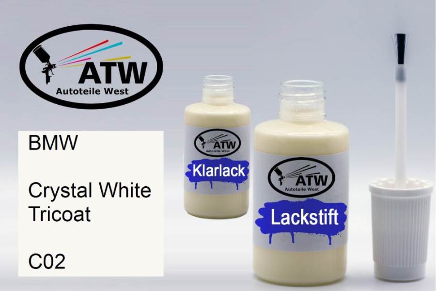 BMW, Crystal White Tricoat, C02: 20ml Lackstift + 20ml Klarlack - Set, von ATW Autoteile West.